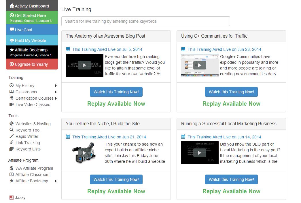 Wealthy Affiliate Video Training
